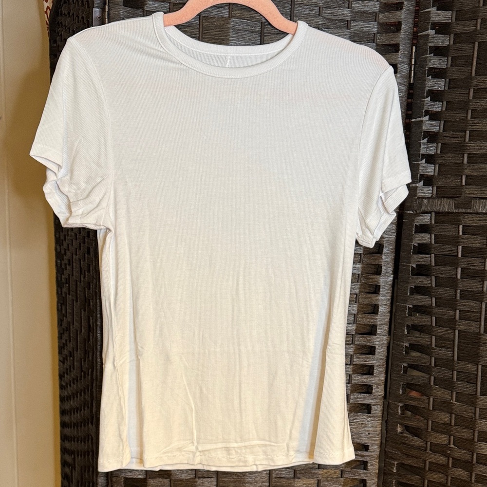 Nuuds White Short Sleeve Slinky Rib White Tee XL NWT - Picture 3 of 10